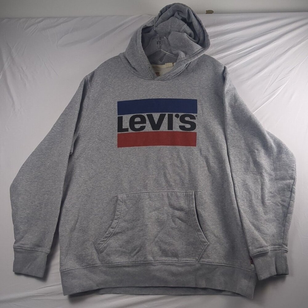 Levis Logo Spell Out Gray Hoodie Mens XL Pullover Hooded Sweatshirt Standard‎